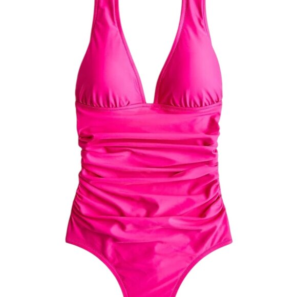 J Crew Ruched V-Neck One-Piece Swimsuit size 4 S Pink - Picture 2 of 5